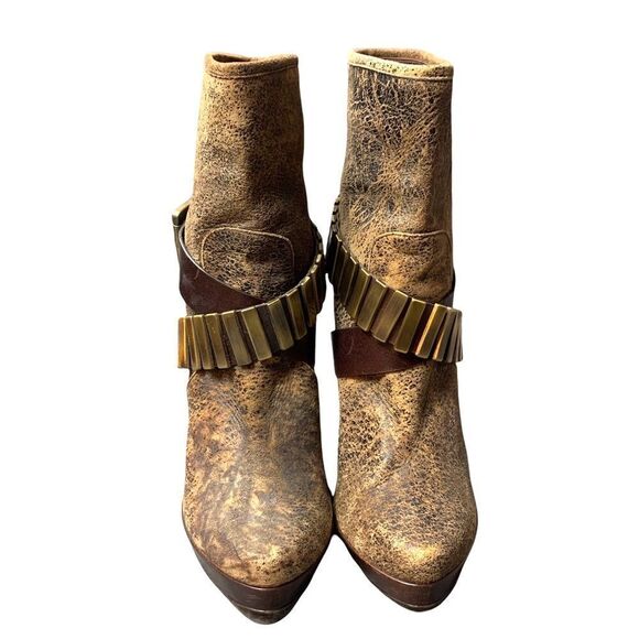 Rare! Michael Kors Brown Stiletto Platform Leather Boots - Picture 4 of 16